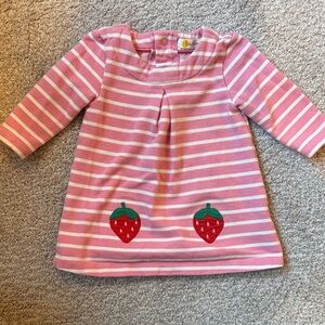 Baby Boden 0-3 mo Pink Striped Dress with Strawberry Appliqué